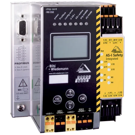 Шлюз ASi-3 PROFIBUS Bihl+Wiedemann BWU2227 с интегрированным монитором безопасности IP20 и 4 цифровыми входами