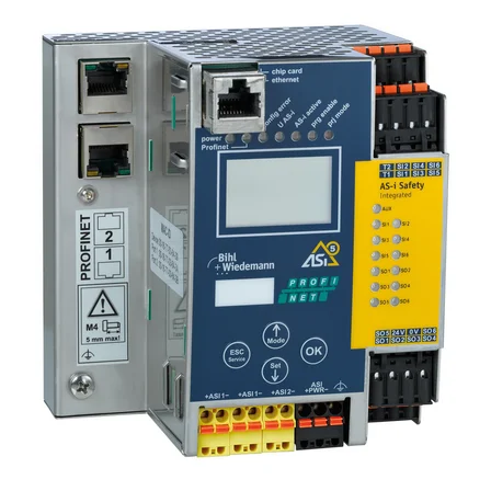 Шлюз ASi-5/ASi-3 PROFINET Bihl+Wiedemann BWU3993 с монитором безопасности IP20 и встроенной развязкой